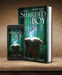 The Sharded Boy book in ebook and hardback format standing on shelf